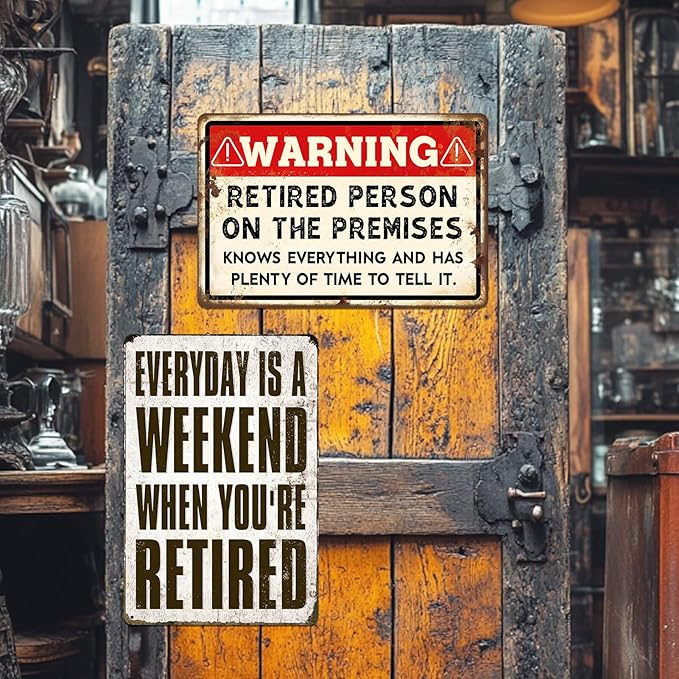 Funny Retirement Sign, Retired Gifts for Men - Happy Retirement Party Decorations for Women, Vintage Retirees Patio Metal Tin Signs Yard Door Frame Decor 8x12 Inch-FlexoryFit