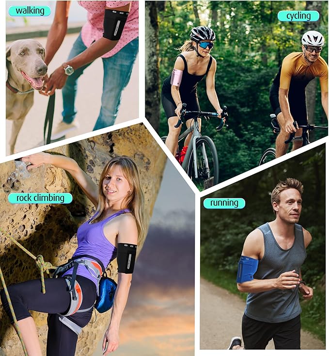 HiRui Running Armband Sleeve Universal Sports Armband Cell Phone Holder Armband for Exercise Workout, Compatible with iPhone 16/15/14/13/Plus/Pro Samsung Galaxy All Phones (L, Black)