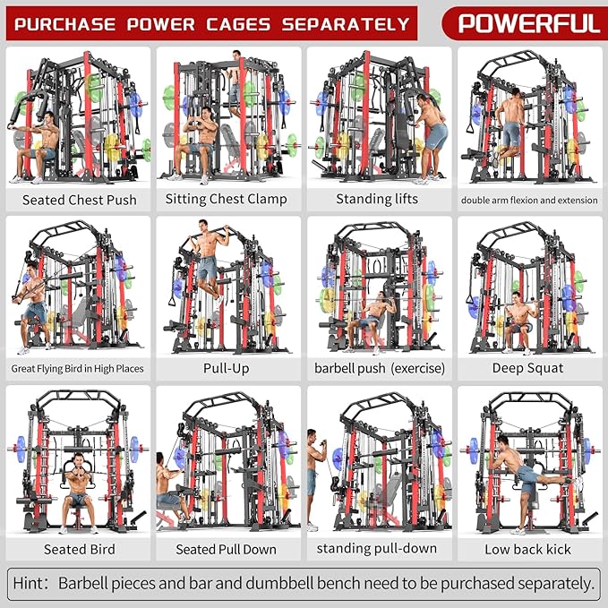 Power Cage,1600lbs Multi-Function Power Rack with Adjustable Cable Crossover System and More Training Attachment, Weight Cage for Home Gym-FlexoryFit