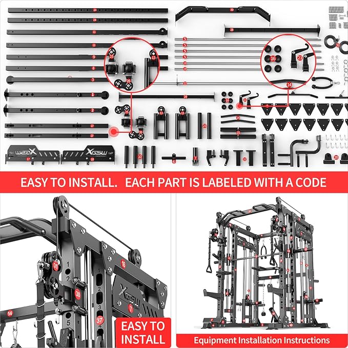 Power Cage,1600lbs Multi-Function Power Rack with Adjustable Cable Crossover System and More Training Attachment, Weight Cage for Home Gym-FlexoryFit