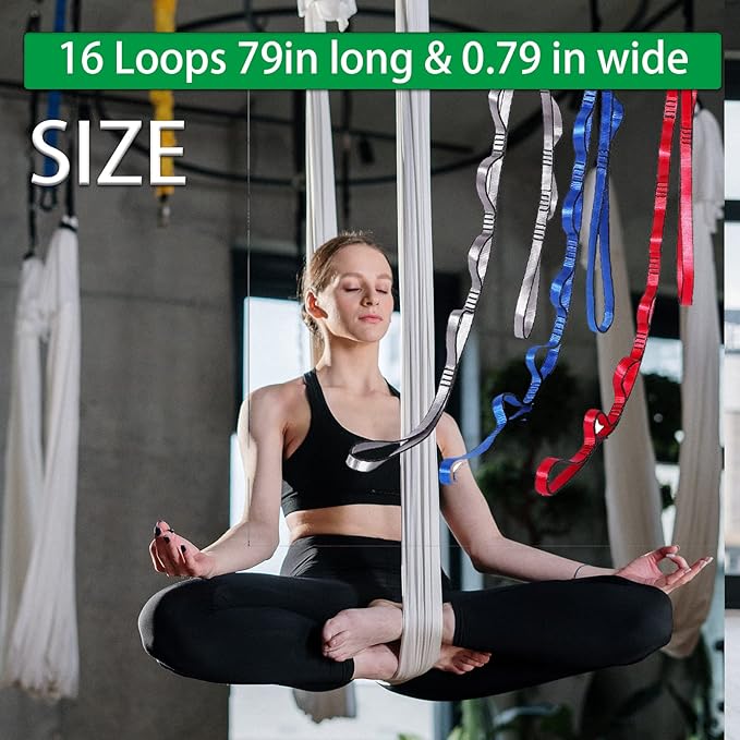 Aerial Yoga Hammock Daisy Chains Strap, Strong 22kN Adjustable with 10 Loops, No Stretch, Climbing Strap Nylon Chain Sling for Aerial Yoga,Swing, Hammock, Suspension, Exercise-FlexoryFit