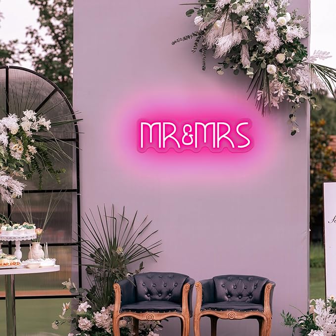 Mr&Mrs Neon Sign 1-10 Levels Dimmable USB Neon Lights for Wall Bedroom Dorm Wedding Party bar Decoration Bedroom Neon Signs for Wall Decoration Valentine's Day Gift 5V (Pink)-FlexoryFit