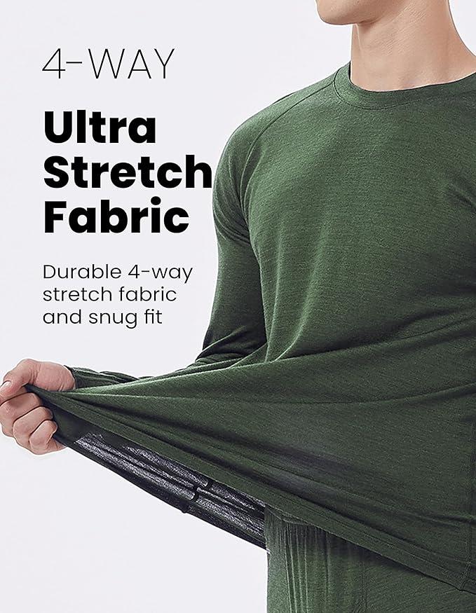 Iguana Mens 100% Merino Wool Base Layer Sets for Ski Lightweight Thermal Underwear-FlexoryFit