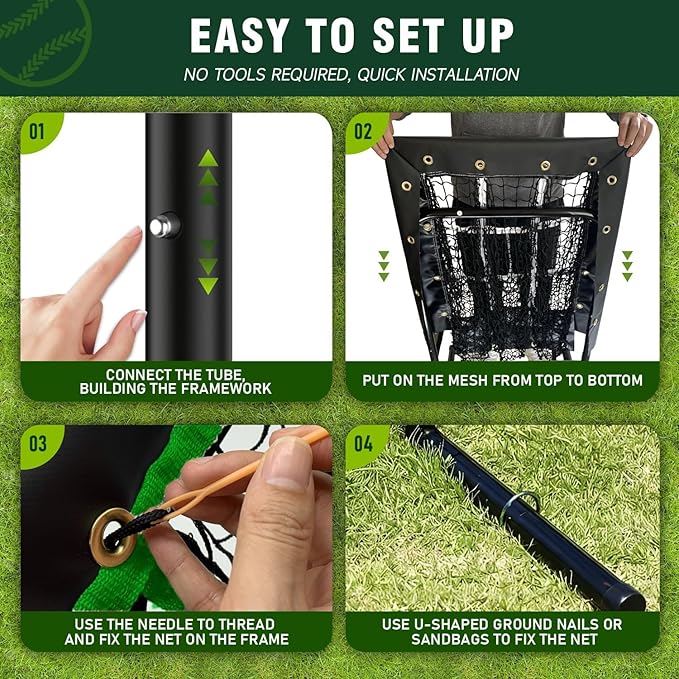 9 Hole Pitching Net, Heavy-Duty Baseball Net with Strike Zone for Pitching and Hitting, Height Adjustable Training Equipment with 9 Pocket Pitching Target for Baseball & Softball Practice-FlexoryFit