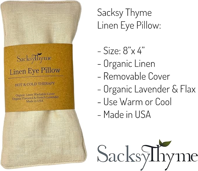 Organic Linen Eye Pillow - Lavender & Flaxseed for Relaxation, Yoga, Stress Relief - Microwavable Heating Pad & Cool Compress - Made in USA - Gifts for Meditation-FlexoryFit