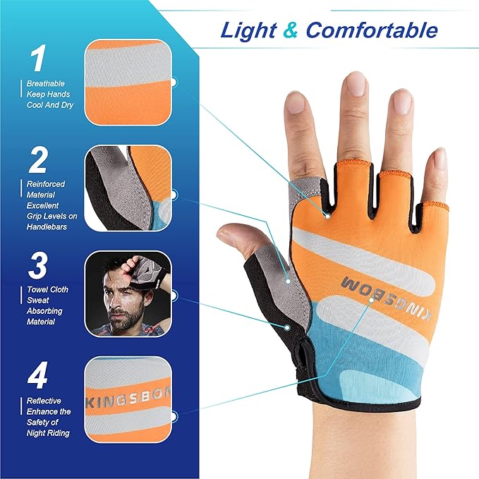 KINGSBOM Breathable Cycling Gloves, Shock-Absorbing Bike Gloves with Light Silicone Gel Pad, Anti-Slip Bicycle Gloves for Men and Women-FlexoryFit