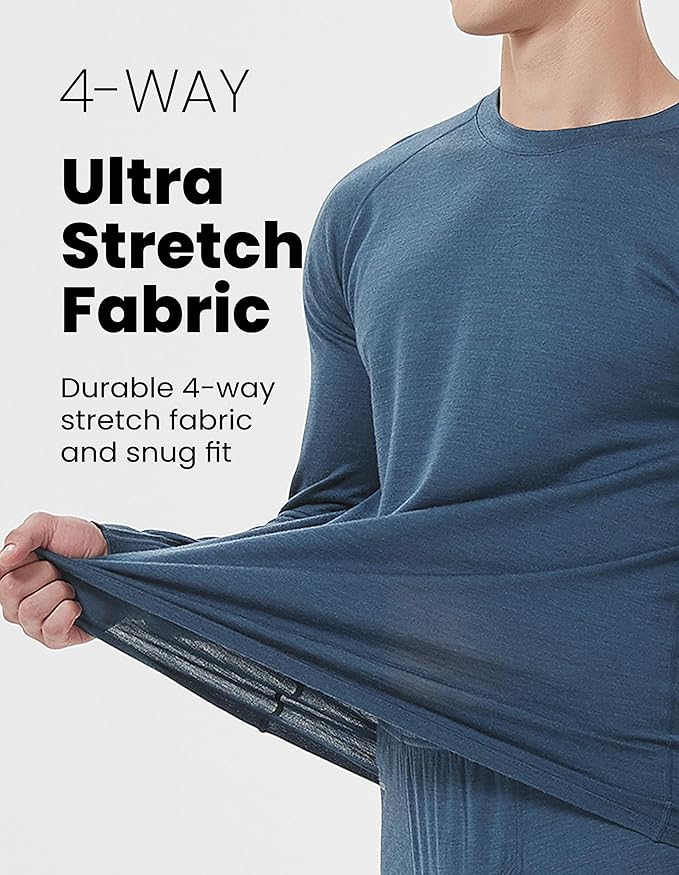 Iguana Mens 100% Merino Wool Base Layer Sets for Ski Lightweight Thermal Underwear-FlexoryFit