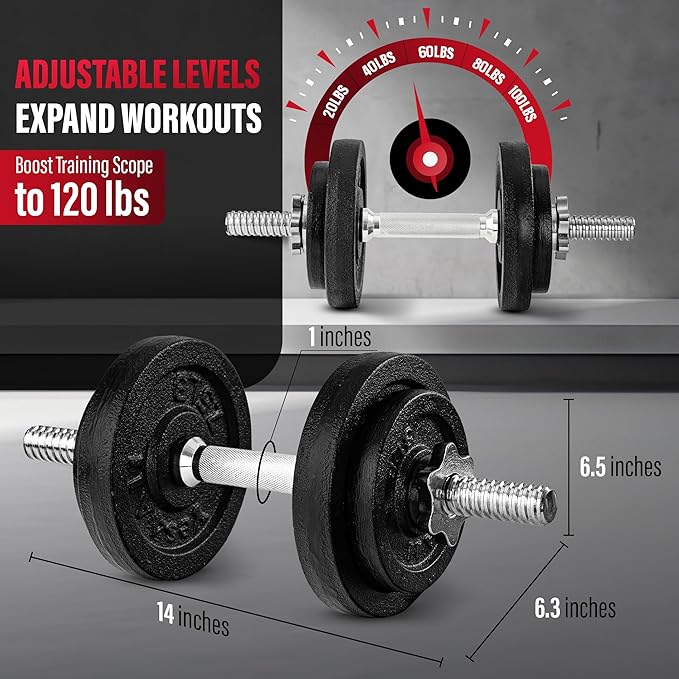 Yes4All Old School Adjustable Dumbbell Set with Weight Plates, Star Lock Collars/Connector, 40lbs to 200lbs Adjustable Weight Plates Set-FlexoryFit