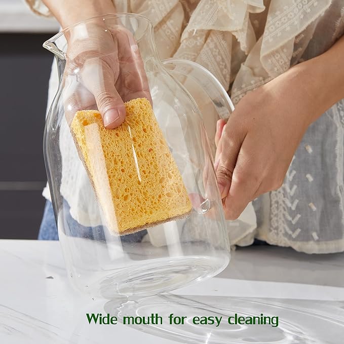 Karafu 68 Oz/2 Liter Glass Pitcher with Lid, Heat Resistant Water Jug for Hot/Cold Water, Ice tea and Juice Beverage