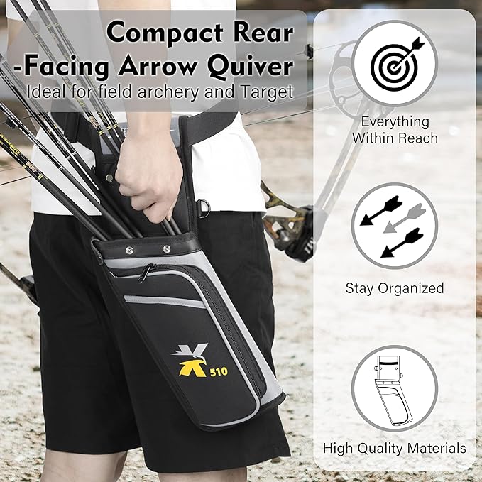 SUNYA X510 Field & Competition Hip Arrow Quiver | 3-Slot Noise-Free Archery Quiver with Sturdy Storage System (42x18cm)