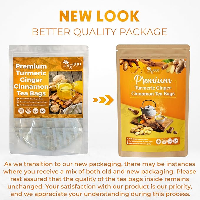 120 Bags Premium Turmeric Ginger Cinnamon Tea, Improve Digestion, Support Brain, Weight, Skin and Sleep, Eco-Conscious Tea Bags and Premium Natural Ingredients. Turmeric Ginger Herbal Tea. No Sugar, No Caffeine, No Gluten, Vegan.-FlexoryFit