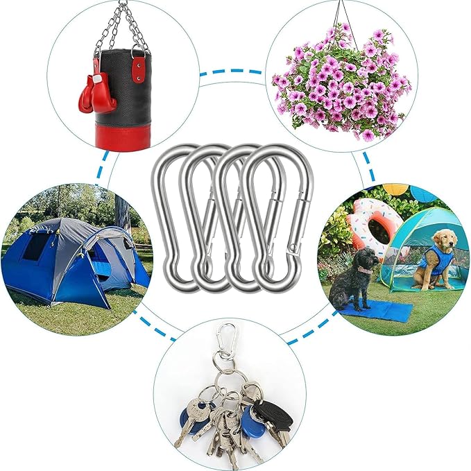 Spring Snap Hooks M5 M6 M8 M10 Carabiner Heavy Duty Carabiner Clips Galvanized Steel Quick Links Caribiniers Hammocks Hooks for Camping Hiking Outdoor Swing Pet Leash Gym