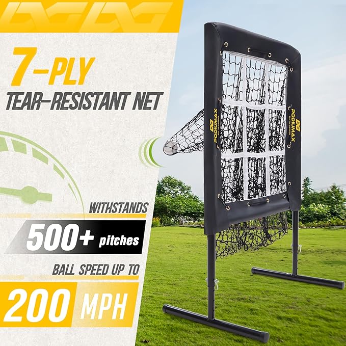 PodiuMax Baseball Pitching Net, 9 Hole Pitching Net with Strike Zone, 5 Adjustable Heights Baseball Throwing Net for All Ages, Heavey Duty Solo Trainer with Carry Bag for Backyard Practice