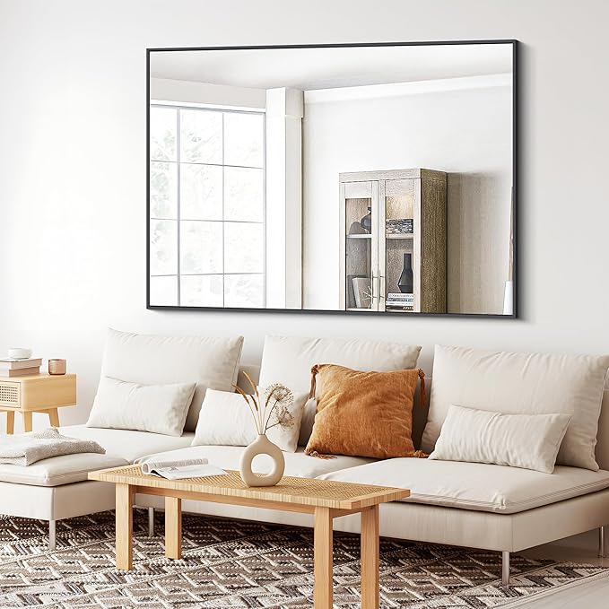 Bathroom Mirror,36x48 inch Large Wall Mirror for Bathroom Wall Mounted Black Rectangle Corner Mirrors,Black Bathroom Mirror for Living Room,Farmhouse,Bedroom Entryway,Horizontal/Vertical-FlexoryFit