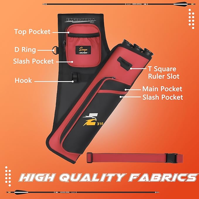 SUNYA Archery Hip Quiver for Arrows. Includes 3 Tubes Arrow Holder, Accessories Pockets and Waist Belt. Fit for Compound and Recurve Bow Practice.