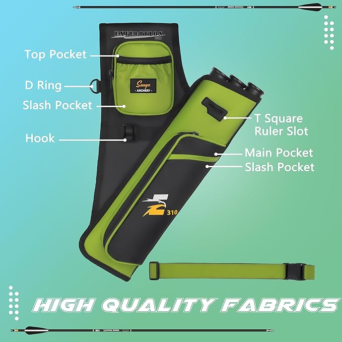 SUNYA Archery Hip Quiver for Arrows. Includes 3 Tubes Arrow Holder, Accessories Pockets and Waist Belt. Fit for Compound and Recurve Bow Practice.