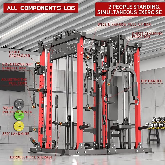 Power Cage,1600lbs Multi-Function Power Rack with Adjustable Cable Crossover System and More Training Attachment, Weight Cage for Home Gym-FlexoryFit