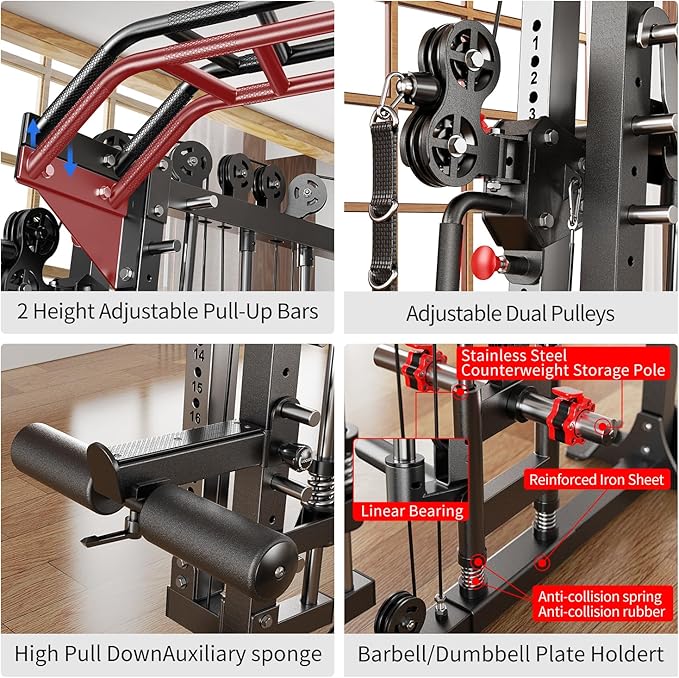 Power Cage,1600lbs Multi-Function Power Rack with Adjustable Cable Crossover System and More Training Attachment, Weight Cage for Home Gym-FlexoryFit