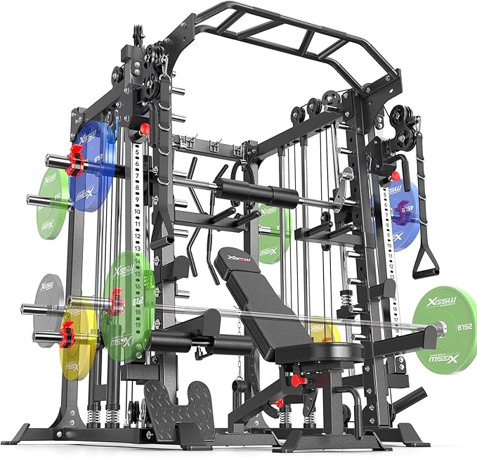Power Cage,1600lbs Multi-Function Power Rack with Adjustable Cable Crossover System and More Training Attachment, Weight Cage for Home Gym-FlexoryFit