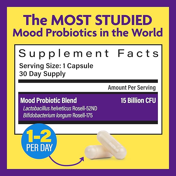 InnovixLabs Mood Probiotic for Women & Men, Clinically Studied Digestive & Mood Support Supplement, Lactobacillus helveticus Rosell-52ND & Bifidobacterium longum Rosell-175, 60 Capsules-FlexoryFit