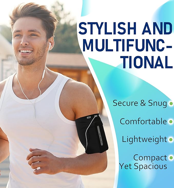 HiRui Running Armband Sleeve Universal Sports Armband Cell Phone Holder Armband for Exercise Workout, Compatible with iPhone 16/15/14/13/Plus/Pro Samsung Galaxy All Phones (L, Black)