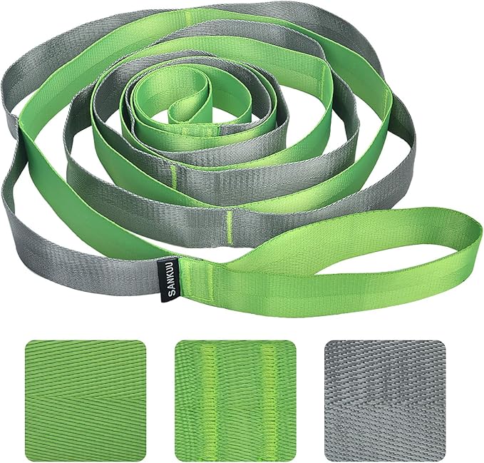 SANKUU Yoga Straps Stretching Strap with 12 Loops Workout Poster, Straps for Stretching Physical Therapy Equipment Long Stretch Out Bands for Exercise, Pilates and Gymnastics for Women Men-FlexoryFit