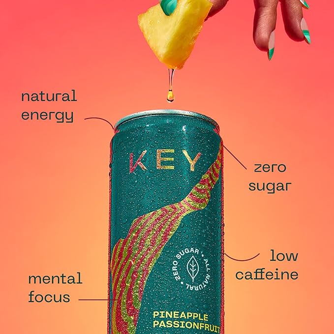 KEY Ketone Energy Drink : Sugar Free, 80mg Low Caffeine, All Natural, 11.5g Ketones, Long Lasting Energy, Green Tea & L-Theanine for Mental Focus, Pineapple Passionfruit (Pack of 12)-FlexoryFit