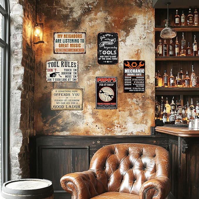 Garage Signs Metal Wall Decor - Vintage Tool Rule Metal Tin Signs for Men, Funny Shop Accessories Bar Decoration for Man Cave 8x12 Inch-FlexoryFit