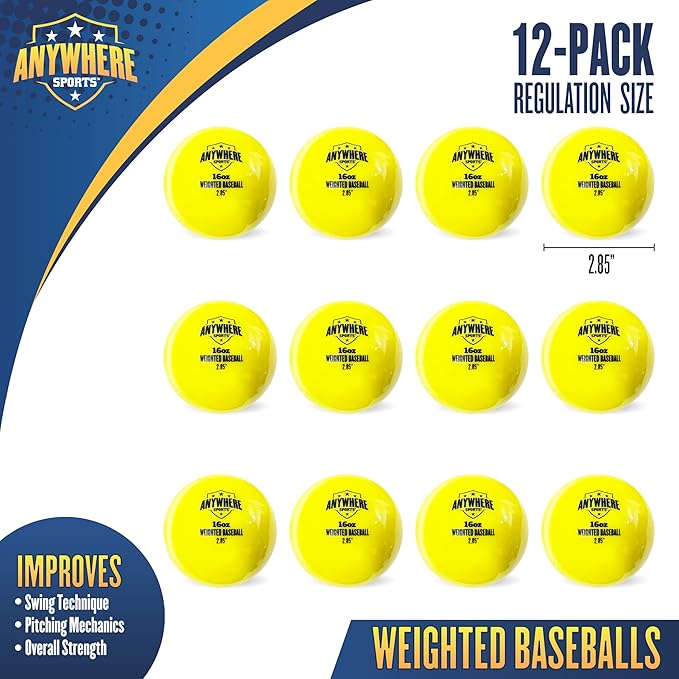 Weighted 16 oz Training Baseballs - Hitting & Pitching for All Skill Levels - Improve Power and Mechanics with Weighted Baseball Training Balls, 2.85” Diameter