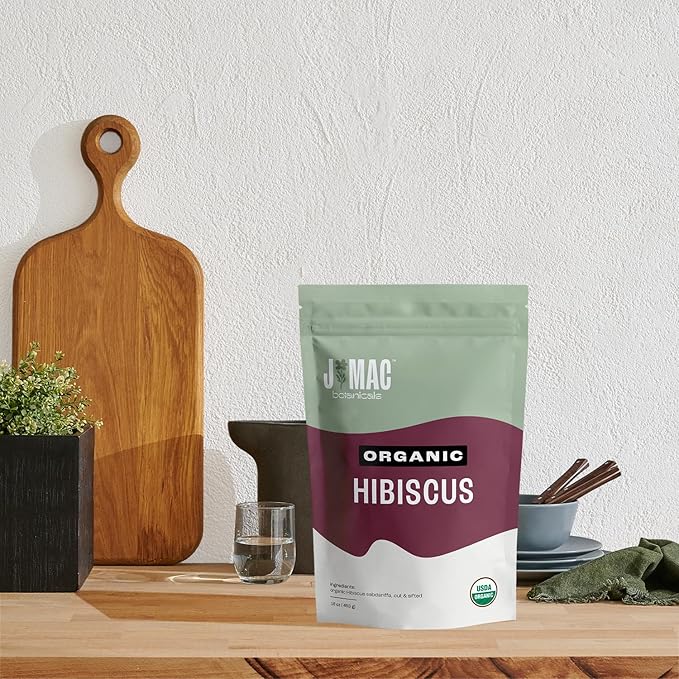 J Mac Botanicals, Certified Organic Hibiscus Flower, loose leaf tea, Flor de Jamaica-FlexoryFit
