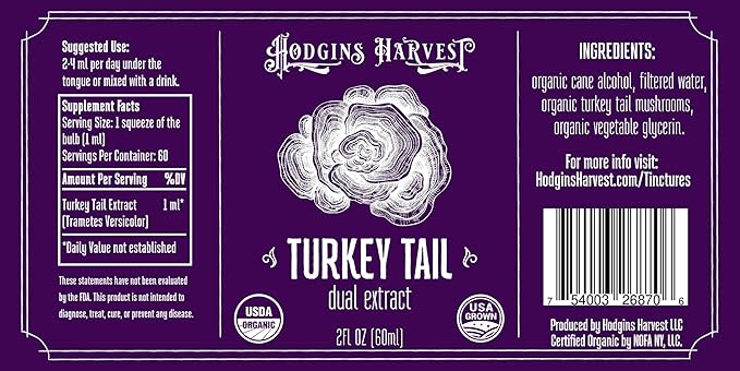 Hodgins Harvest Organic Turkey Tail Tincture | Made with Mushrooms Grown On Our Farm in The USA | Dual Extract | Extra-Concentrated (2 fl oz)-FlexoryFit
