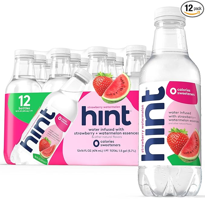 Hint Fruit-Infused Bottled Water, Strawberry Watermelon - Sugar Free Flavored Water with Zero Calories, Naturally Flavored, and No Artificial Sweeteners - 16 Fl Oz (Pack of 12)-FlexoryFit