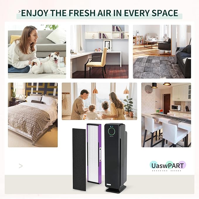 FLT5250PT HEPA Filter Compatible with Germ-Guardian Filter C for AC5000, AC5000E, AC5250PT, AC5350B, AC5350BCA, AC5350W, AC5300B, CDAP5500B, AP2800CA, 2 True HEPA Filters & 6 Carbon Filters