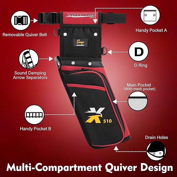 SUNYA X510 Field & Competition Hip Arrow Quiver | 3-Slot Noise-Free Archery Quiver with Sturdy Storage System (42x18cm)