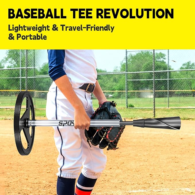 Portable Batting Tee for Baseball/Softball - Adjustable Height 24" to 46", 25" to 37", Baseball Practice Training Hand-Rolled Flexible Rubber Top & Heavy Duty Base for T-Ball, Youth & Adults