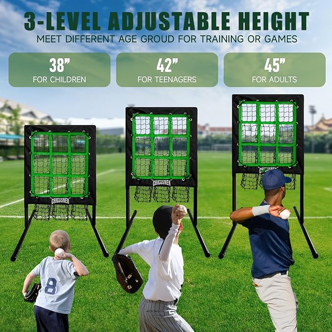 9 Hole Pitching Net, Heavy-Duty Baseball Net with Strike Zone for Pitching and Hitting, Height Adjustable Training Equipment with 9 Pocket Pitching Target for Baseball & Softball Practice-FlexoryFit