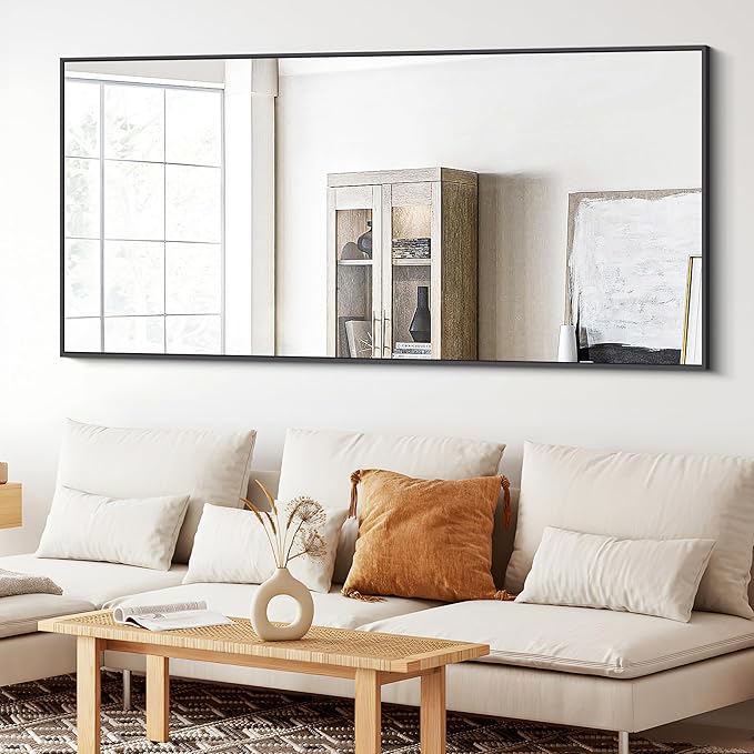 Bathroom Mirror,30x60 inch Large Wall Mirror for Bathroom Wall Mounted Black Rectangle Corner Mirrors,Black Bathroom Mirror for Living Room,Farmhouse,Bedroom Entryway,Horizontal/Vertical-FlexoryFit