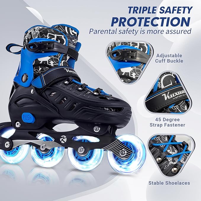 Inline Skates for Kids and Adult, Adjustable Fun Illuminating Skates for Girls, Boys, Women and Men Outdoor and Indoor, Beginner-FlexoryFit