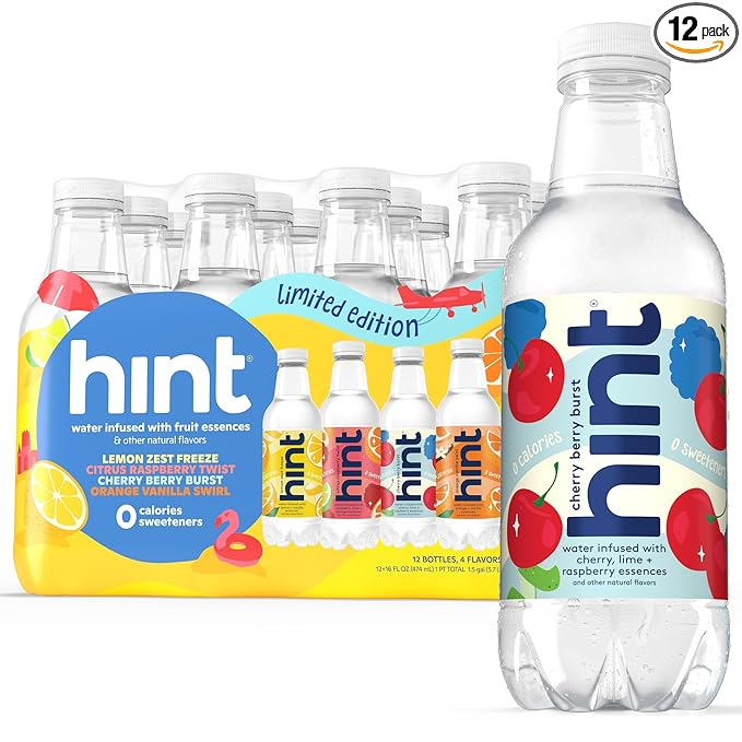 Hint Fruit-Infused Bottled Water, Summer Classics Variety Pack - Sugar Free Flavored Water with Zero Calories, Natural Fruit Essences, and No Artificial Sweeteners - 16 Fl Oz (Pack of 12)-FlexoryFit