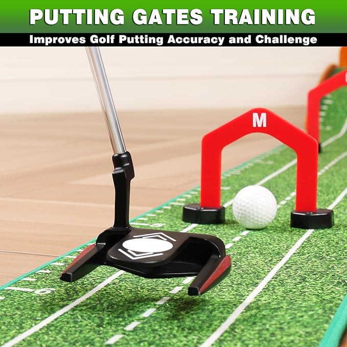 CHAMPKEY Professional Hazard Golf Putting Green Come with Golf Putting Gates and Putting Mirror - Progressive Slope Tech and Noise Reduction Tech Golf Putting Mat