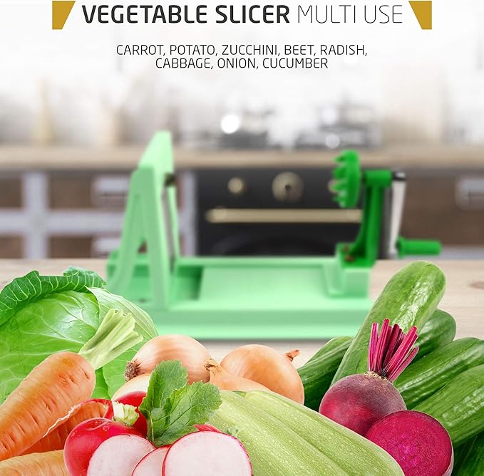 Japanese Turning Vegetable Spiralizer, Veggie Spiralizer For Fresh Zucchini, Squash, Butternut Squash with 1 Straight-Edged Blade and 3 Serrated Blades Multiple-FlexoryFit