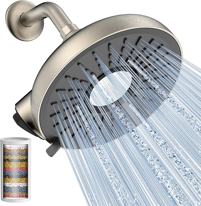 Filtered Shower Head- 8 Inches High Pressure Fixed Rain Showerhead with Filter - filtro para ducha de baño (Blushed Nickel)