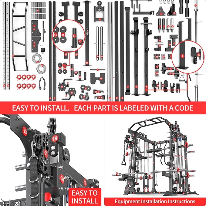 Power Cage,1600lbs Multi-Function Power Rack with Adjustable Cable Crossover System and More Training Attachment, Weight Cage for Home Gym-FlexoryFit