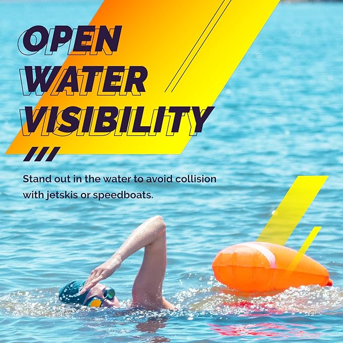 Sunlite Sports Swim Buoy Premium Quality, Highly Visible Waterproof Safety Marine Float Training for Open Water Swimming, for Swimmers, Triatheletes, Kayakers, Snorkelers, Throwable Flotation Device for Adults