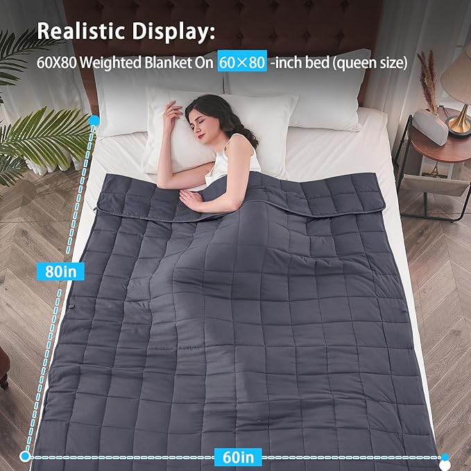 yescool Weighted Blanket for Adults (20 lbs, 60โ x 80โ, Grey) Cooling Heavy Blanket for Sleeping Perfect for 190-210 lbs, Queen Size Breathable Blanket with Premium Glass Bead, Machine Washable