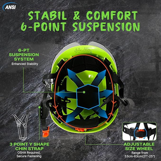 Aolamegs Construction Hard Hats for Adults - Hard Hats Construction OSHA Approved with Smoke Visor for Men Women ANSI Z89.1 Vented Safety Helmet, Hard Hat with Chin Strap,6 Point Suspension (Green
