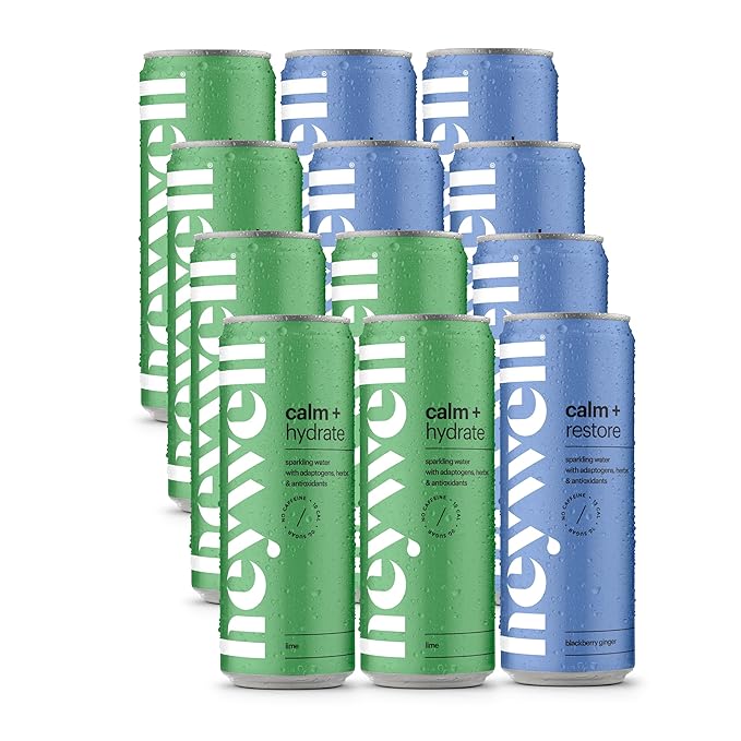 Heywell Sparkling Adaptogenic, Calm Variety Pack, 12 Fluid Ounce (Pack of 12) - Organic, Non GMO, Vegan, Gluten Free, Dairy Free-FlexoryFit