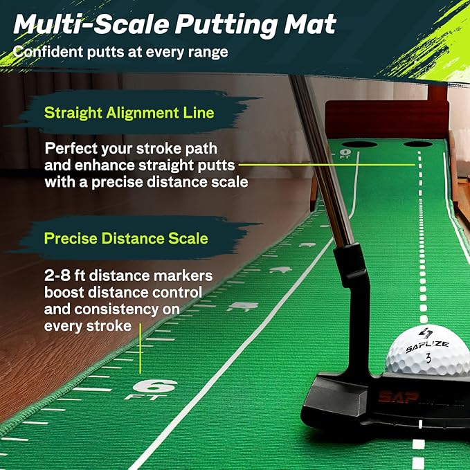SAPLIZE Portable Putting Mat with Automatic Ball Return - Golf Practice Green with Mirror - Improve Accuracy Indoors or Outdoors