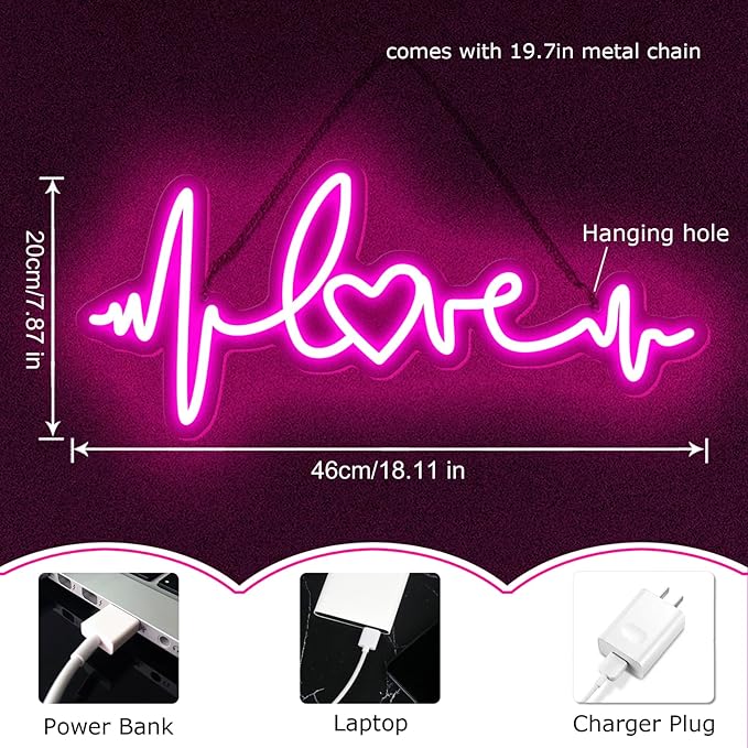 Pink Love Neon Signs for Wall Decor Neon Lights for Bedroom Led Signs Suitable for Birthday Party Valentines' Day Christmas Living Room Kids Wedding Girls Decoration 18.11"X7.87"-FlexoryFit