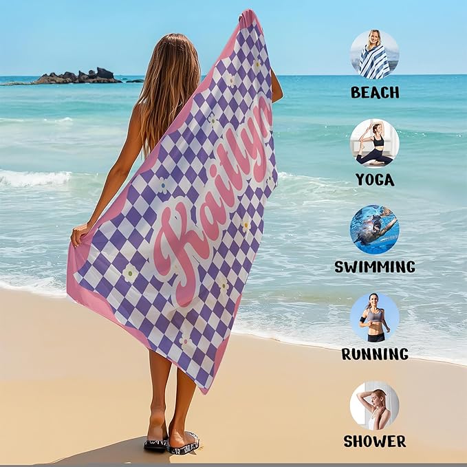 JML Personalized Beach Towel with Name, Custom Flower Beach Towel, Customized Microfiber Pool Towel, Quick Dry & Absorbent Swim Towel for Adult,Anniversary, Birthday, Summer Holiday,Vacation-FlexoryFit